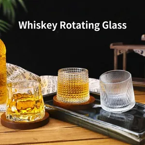 Textured Rotating Whiskey Glass Thickened Glass Tumbler For Drinking Spirits Liquor Home Barware Stress Relief