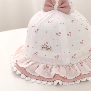 Rosa Baby Sonnenhut mit Spitzenschleife und roten Herzen, leichter Baumwollhut für Mädchen