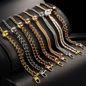 Bag Strap Replacement Metal Chain Adjustable Gold Ball Buckle Leather Weaving Luxury Crossbody Shoulder Handbag Accessories