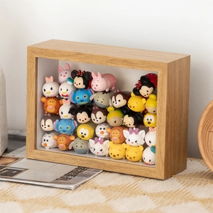 DIY wooden shadow box frame with 3D Disney Tsum Tsum figures and clear acrylic panel