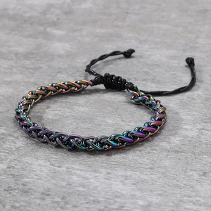 Rainbow Iridescent Stainless Steel Bracelet For Men Women Adjustable Cuban Wheat Chain Fashion Jewelry