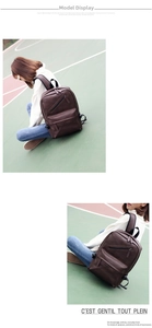 Detail view of dark brown PU leather backpack featuring zipper pockets and adjustable straps