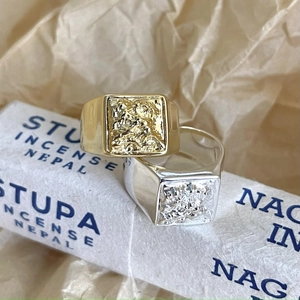 Lava Texture Signet Ring 925 Sterling Silver Square Face Vintage Industrial Style Adjustable Open Band For Women And Men
