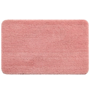 Thick pink plush bathroom floor mat with a minimalist rectangular non-slip design