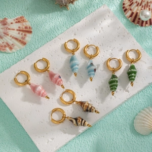 Conch Shell Hoop Earrings For Women Stainless Steel Gold Plated Ocean Style Waterproof Summer Beach Vacation Jewelry