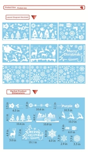 Detailed size guide for Christmas window decals showing Santa and reindeer dimensions