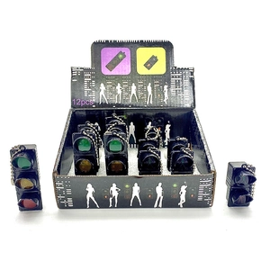 Set of 12 mini LED traffic light keychains with black display box and metal bead chains