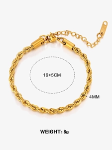 Detailed view of 4mm gold twist chain bracelet with adjustable clasp and lobster hook