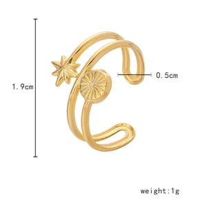 Bague double couche ajustable plaquée or avec gravure détaillée d'étoile octogonale