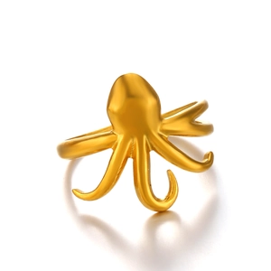 Elegant golden octopus open ring with detailed carvings for women beach jewelry fashion