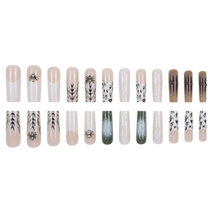 3D Halloween press on nails featuring spiders, webs and leopard patterns on long coffin shape