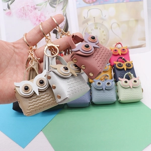Creative owl-shaped mini PU leather keychain wallets in various vibrant colors