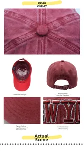 Detailed views of vintage washed cotton baseball cap with New York City embroidery and metal buckle