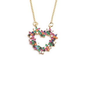 Gold-plated copper necklace featuring a colorful heart pendant with zircon stones