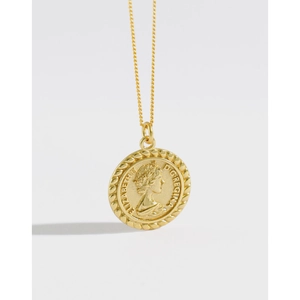 Collier Pendentif Pièce Elizabeth II en Argent Sterling 925 pour Femme Double Couche Plaqué Or Chaîne de Clavicule Rétro