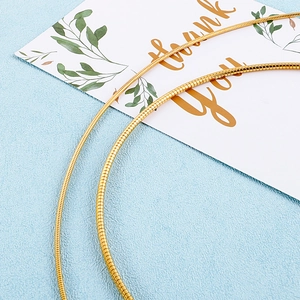 Detailed close-up of golden stainless steel snake bone chain with smooth metallic finish