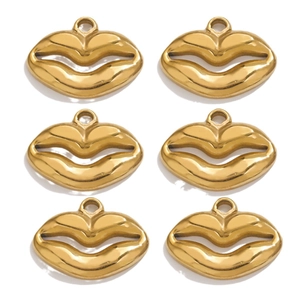 Set of six gold hollow lip pendants in stainless steel for punk DIY necklace making