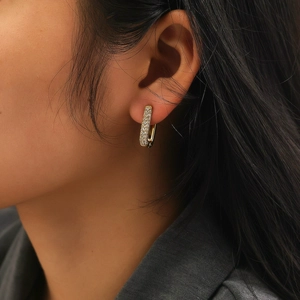 18k gold plated stainless steel rectangular earrings with micro-pave cubic zirconia crystals