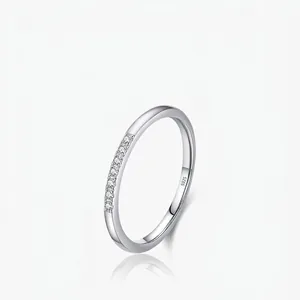 Minimalist Thin Band Ring 925 Sterling Silver Micro Pave Cubic Zirconia For Women Fashion Simple Daily Wear Jewelry