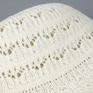 Japanese hollow-out knit bucket hat in cream white with minimalist crochet pattern
