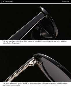 Detail of UV protection lenses and durable metal hinges on these retro cat eye sunglasses