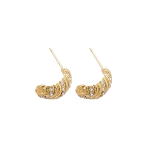 Elegant C-shaped gold stud earrings with shimmering rhinestones for women jewelry