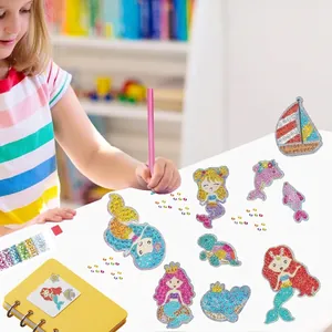 DIY kids 5D diamond painting sticker kit with mermaid and sea animal cartoon designs
