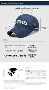 Detailed size chart for breathable mesh baseball cap with 56-60cm circumference and measurements