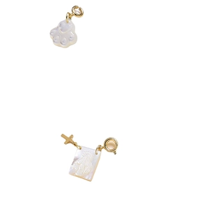 White mother of pearl cat paw and religious icon pendants with gold plated clips