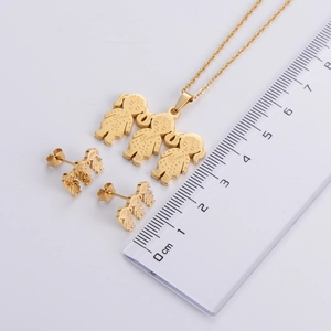 Three-piece golden titanium steel jewelry set with girl pendants and Love engraving