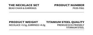 Specifications for gold plated titanium steel bead necklace and earring jewelry set
