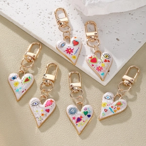 Vintage Alloy Colorful Heart Keychain Drip Oil Evil Eye Floral Star Bag Pendant Charm For Women Accessories Key Ring