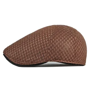 Brown mesh ivy cap for men and women with black brim and breathable fabric texture