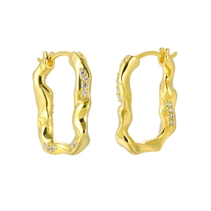 Minimalist gold U-shaped irregular geometric earrings with micro-inlaid zircons