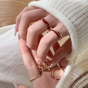 Elegant Ankara red enamel flower open rings set with gold plating for women accessory