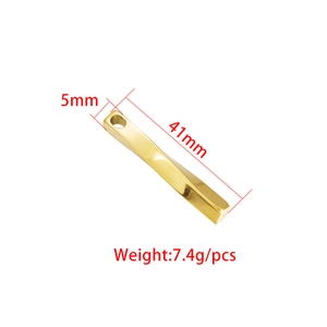 Polished gold geometric bar pendant with twisted design, 41mm long stainless steel accessory