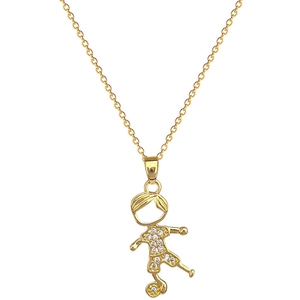 Luxury gold titanium necklace featuring a sparkling crystal-encrusted soccer boy pendant