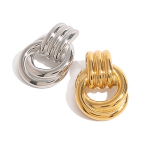 French style knotted geometric stainless steel hoop earrings in gold and silver finish