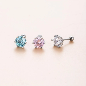 Boucles d'oreilles en zircone bleu, rose et clair avec fixation à vis à six griffes