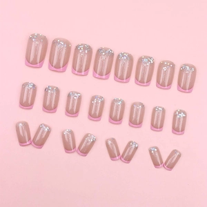 Barbie pink crescent glitter press-on nails set with 24 pieces for French manicure