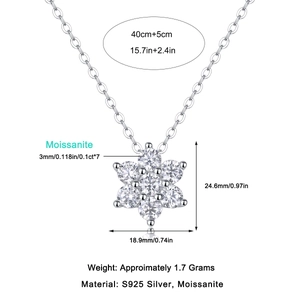 Detailed technical drawing of snowflake necklace with S925 silver dimensions and moissanite