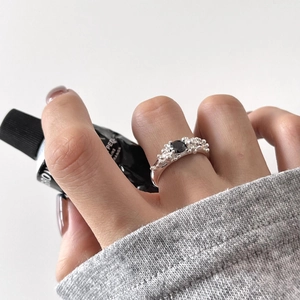 925 Sterling Silver Ring With Zircon Irregular Bubble Bead Design Adjustable Open Finger Jewelry Niche Style For Women