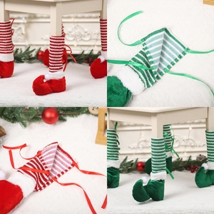 Christmas Elf Boots Table Chair Leg Covers Striped Cloth Decorative Furniture Protectors Holiday Party Supplies