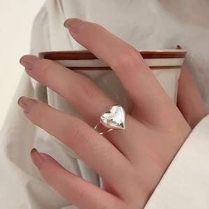 925 Sterling Silver Heart Ring Open Adjustable Double Band Minimalist Retro Romantic Jewelry For Women