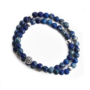 Bracciali a doppio strato in pietra imperiale da 6mm con perline blu e sfere di zirconi