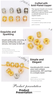Dettaglio macro di perline in rame placcato oro 18k con micro-incastonatura di zirconi