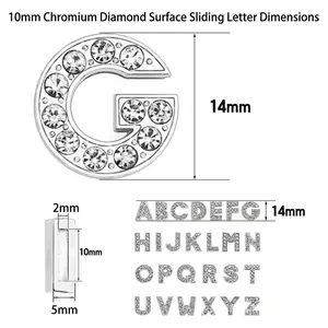 10mm Chrome Alloy Rhinestone Alphabet Slide Charms for Pet Collars and DIY Jewelry Making
