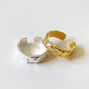 Irregular textured 925 sterling silver adjustable rings in gold and silver set