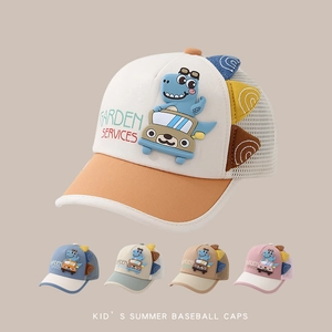 Kids Baseball Cap Mesh Breathable Sun Hat 3D Dinosaur Car Cartoon Cotton Polyester Summer Outdoor For Boys Girls