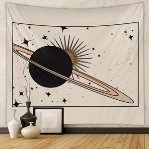 Detail of Saturn wall tapestry with minimalist celestial pattern for room decoration